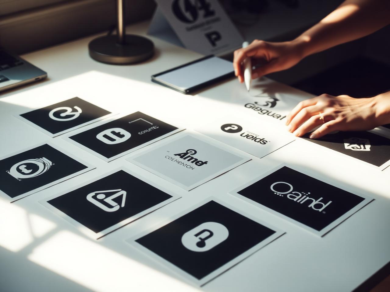 Tirages de recherches de logo sur un bureau