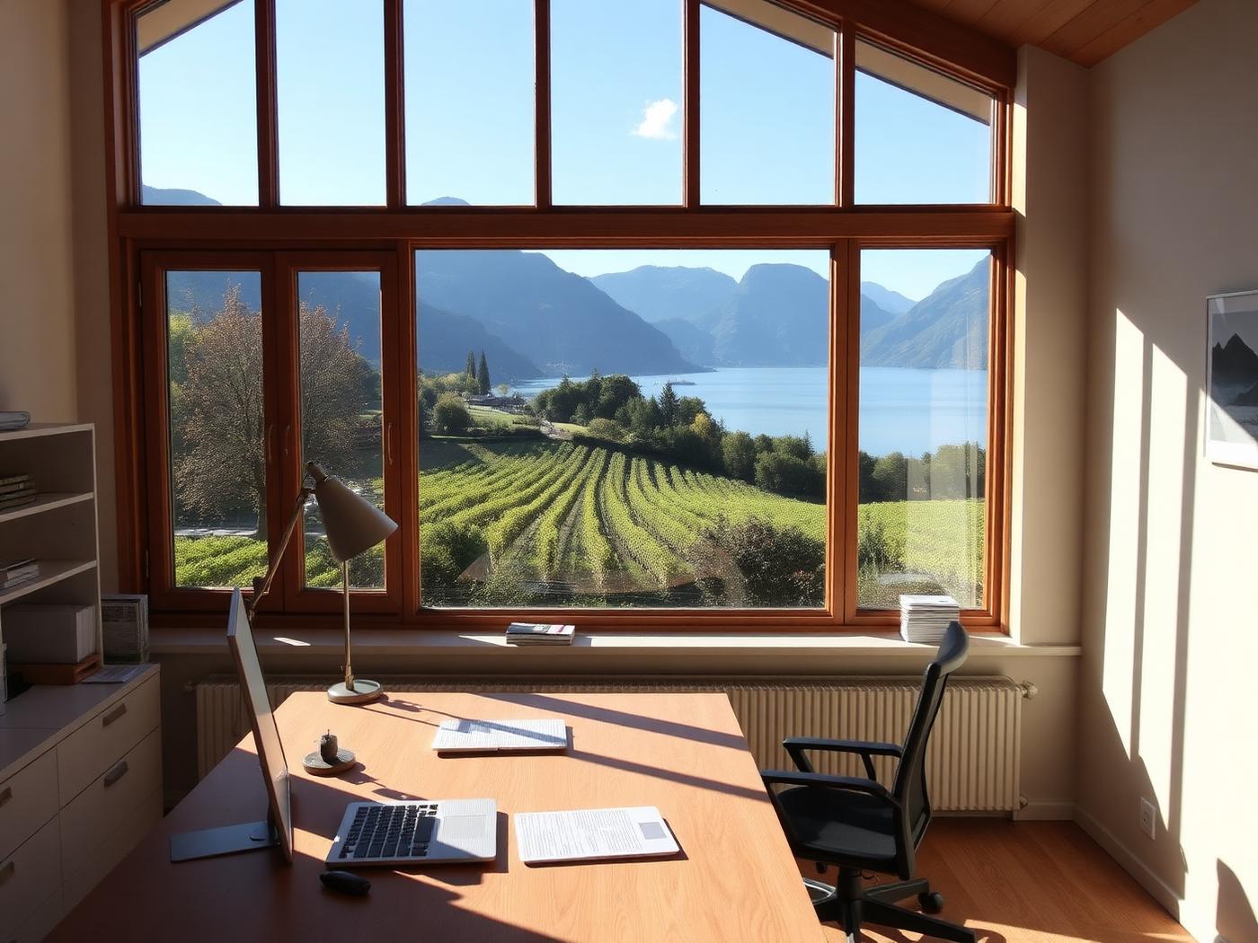 Bureau du siège de DGH à Corseaux avec vue sur le lac